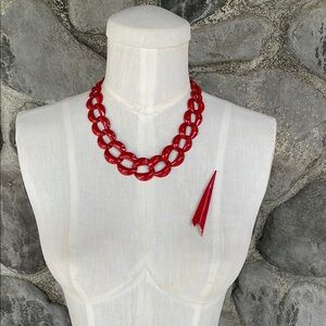 Napier Red Enamel Chain Necklace with Gold-tone Clasp with similar brooch